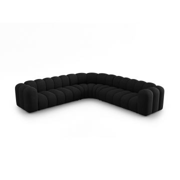 Coltar simetric modular 5 locuri, Lupine-140, Micadoni Home, 309x309x70 cm, tesatura chenille din poliester, negru