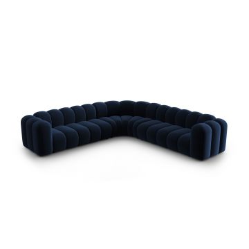 Coltar simetric modular 5 locuri, Lupine-44, Micadoni Home, 309x309x70 cm, catifea, albastru regal