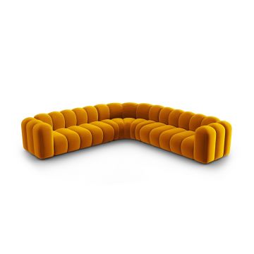 Coltar simetric modular 5 locuri, Lupine-44, Micadoni Home, 309x309x70 cm, catifea, galben