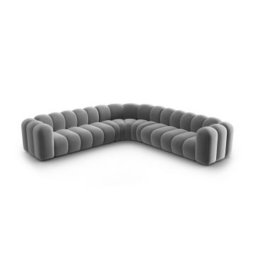 Coltar simetric modular 5 locuri, Lupine-44, Micadoni Home, 309x309x70 cm, catifea, gri