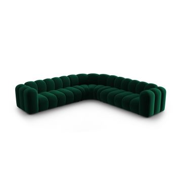 Coltar simetric modular 5 locuri, Lupine-44, Micadoni Home, 309x309x70 cm, catifea, verde bottle