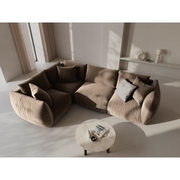 Coltar stanga 4 locuri, Chris-184, Micadoni Home, 295x210x80 cm, catifea, maro deschis