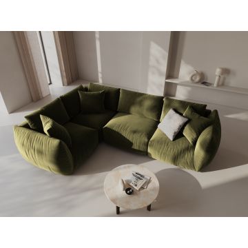 Coltar stanga 4 locuri, Chris-184, Micadoni Home, 295x210x80 cm, catifea, verde deschis