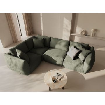 Coltar stanga 4 locuri, Chris-259, Micadoni Home, 295x210x80 cm, tesatura structurata chenille, verde deschis
