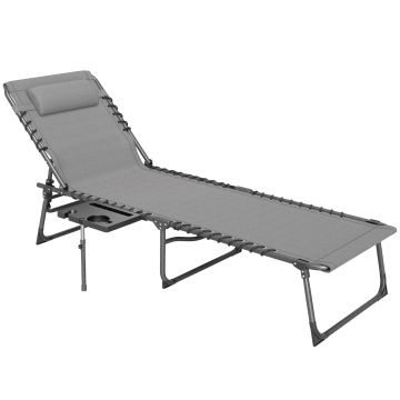 Outsunny Șezlong de Grădină Pliabil și Reglabil în 5 Poziții cu Măsuță Laterală, 60x190x31 cm, Gri | Aosom Romania
