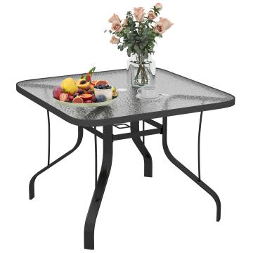 Outsunny Masă de Grădină pentru 4 Persoane cu Gaură pentru Umbrelă Ø54 mm, 96,5x96,5x70 cm, Negru | Aosom Romania