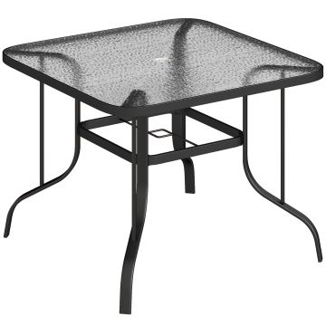 Outsunny Masă de Grădină pentru 4 Persoane cu Gaură pentru Umbrelă Ø54 mm, 96,5x96,5x70 cm, Negru | Aosom Romania
