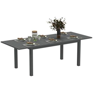 Outsunny Masă Extensibilă pentru Grădină din Aluminiu și Blat cu Șipci, 160/220x90x73 cm, Gri | Aosom Romania