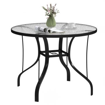Outsunny Masă Rotundă de Grădină pentru Maxim 4 Persoane cu Gaură pentru Umbrelă, Ø96,5x71 cm, Negru | Aosom Romania