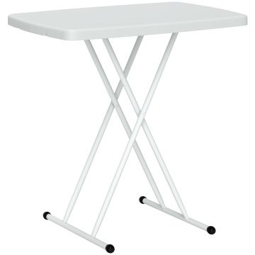 Outsunny Măsuță de Cafea Pliabilă, Reglabilă pe Înălțime și Portabilă, cu Blat HDPE și Cadru Metalic, 76x50x74 cm, Alb | Aosom Romania