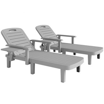 Outsunny Set 2 Șezlonguri cu Spătar Reglabil în 5 Poziții, Măsuță și Brațe Ergonomice, 79x158x88 cm, Gri | Aosom Romania Outsunny Set 2 Șezlonguri cu Spătar Reglabil în 5 Poziții, Măsuță și Brațe Ergonomice, 79x158x88 cm, Gri | Aosom Romania