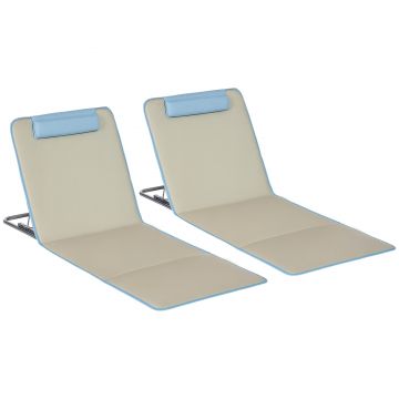 Outsunny Set 2 Șezlonguri cu Spătar Reglabil pe 5 Niveluri, Tetieră și Geantă de Transport, 124x53x35-45 cm, Bej | Aosom Romania