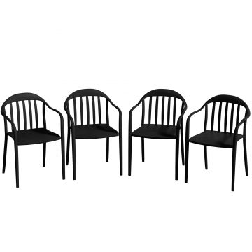 Outsunny Set 4 Scaune de Grădină Stivuibile cu Spătar și Brațe, 57x54x78 cm, Negru | Aosom Romania