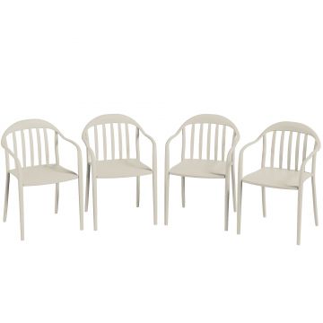 Outsunny Set 4 Scaune de Grădină Stivuibile cu Spătar și Brațe, Rezistente la Raze UV și Impermeabile, 57x54x78 cm, Alb | Aosom Romania