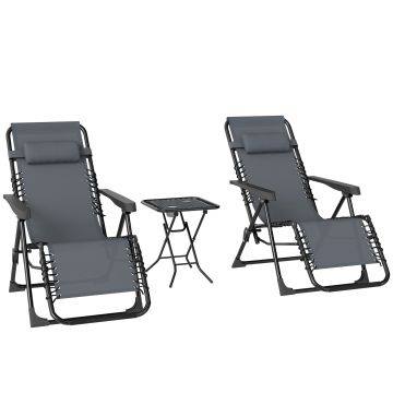 Outsunny Set de 2 Șezlonguri de Grădină cu Gravitație Zero și Măsuță cu Suport pentru Pahare, 47x47x54 cm, Gri | Aosom Romania