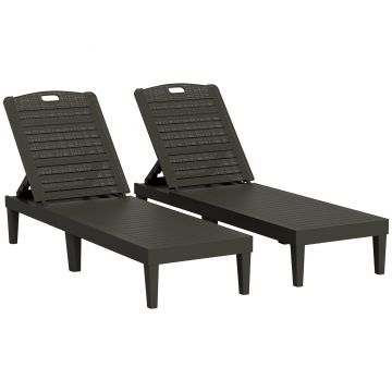 Outsunny Set de 2 Șezlonguri de Grădină cu Spătar Reglabil în 4 Poziții, 56x187x28 cm, Negru | Aosom Romania