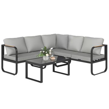 Outsunny Set Mobilier de Grădină cu Canapea cu 3 Locuri, Canapea cu 2 Locuri și Măsuță de Cafea, 180x60x64 cm, Gri | Aosom Romania