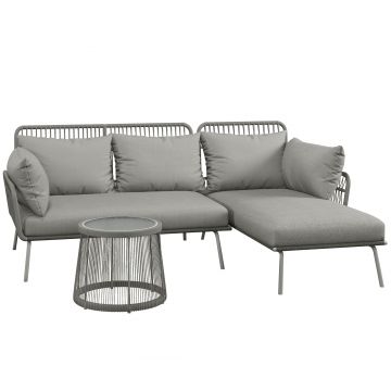 Outsunny Set Mobilier de Grădină din 3 Piese cu Canapea, Şezlong cu Perne şi Măsuţă, 125x77x82 cm, Gri Deschis | Aosom Romania