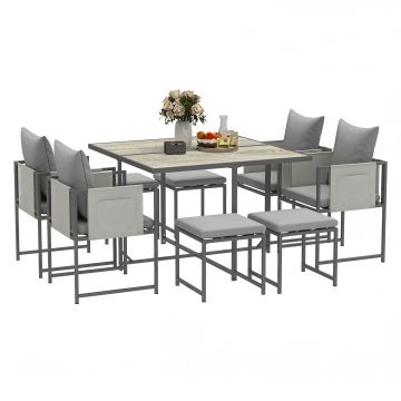 Outsunny Set Mobilier de Grădină din 9 Piese cu Masă, 4 Fotolii și 4 Scaune, 110x110x75 cm, Gri | Aosom Romania