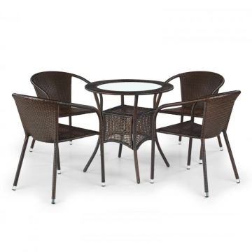 Set MIDAS, masa de gradina cu 4 scaune, model ratan, maro inchis, 74x74 cm