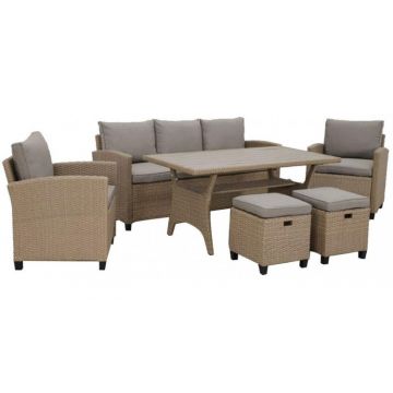 Set mobilier gradina Baxter, canapea 3 locuri, 2 fotolii, 2 taburete si masa
