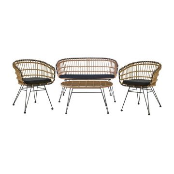 Set mobilier gradina canapea fotolii si masuta de gradina 4 buc Naoki Pako World Negru 148x70x72 cm