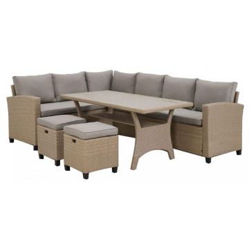 Set mobilier gradina coltar cu spatiu depozitare, masa si 2 tabureti Baxter