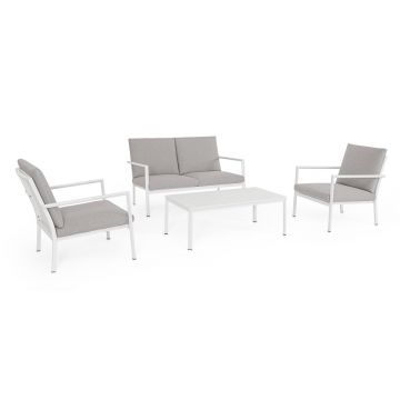 Set mobilier pentru gradina/terasa 4 piese Konnor, Bizzotto, aluminiu/tesatura impermeabila Ofelin, alb