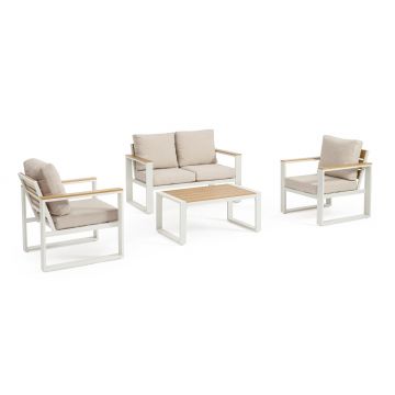 Set mobilier pentru gradina/terasa 4 piese Leandro, Bizzotto, aluminiu/poliester impermeabil, alb/bej