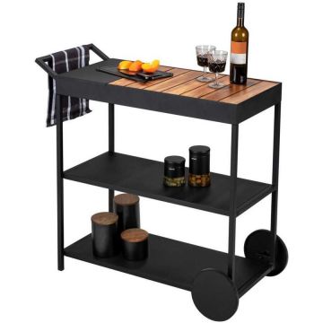 Wenko Mini bar negru cu 3 rafturi, metal si lemn de accacia, 80 x 98 x 40 cm, Wenko Miro 55106100