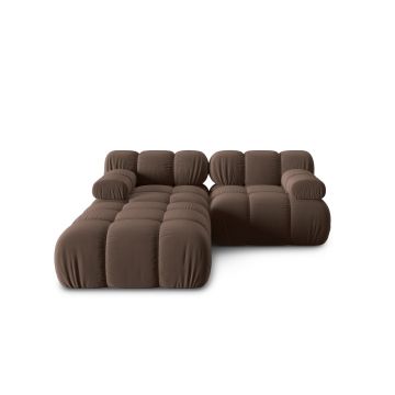 Canapea modulara 3 locuri, Bellis-51, Micadoni Home, 188x188x70 cm, catifea, maro inchis