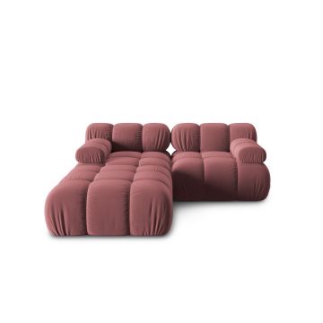 Canapea modulara 3 locuri, Bellis-51, Micadoni Home, 188x188x70 cm, catifea, roz