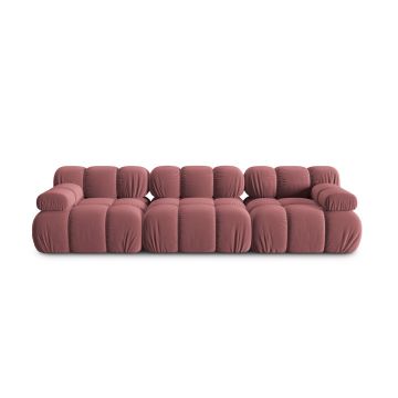 Canapea modulara 3 locuri, Bellis-51, Micadoni Home, 282x94x70 cm, catifea, roz