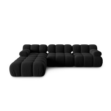 Canapea modulara 4 locuri, Bellis-51, Micadoni Home, 282x188x70 cm, catifea, negru