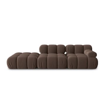 Canapea modulara 4 locuri cotiera stanga, Bellis-51, Micadoni Home, 282x94x70 cm, catifea, maro inchis