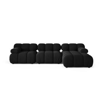 Coltar modular dreapta 4 locuri, Bellis-51, Micadoni Home, 282x155x70 cm, catifea, negru