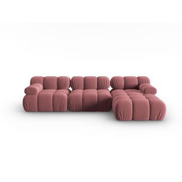 Coltar modular dreapta 4 locuri, Bellis-51, Micadoni Home, 282x155x70 cm, catifea, roz