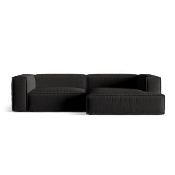 Coltar modular dreapta 4 locuri, Nuria-215, Micadoni Home, 292x147x72 cm, tesatura structurata chenille, negru