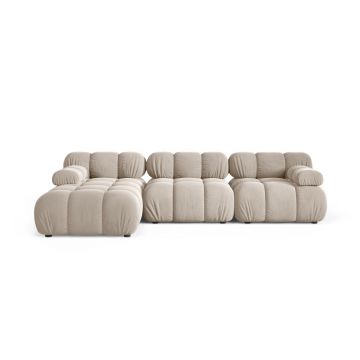 Coltar modular stanga 4 locuri, Bellis-51, Micadoni Home, 282x155x70 cm, catifea, bej inchis