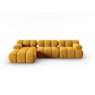 Coltar modular stanga 4 locuri, Bellis-51, Micadoni Home, 282x155x70 cm, catifea, galben