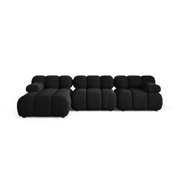 Coltar modular stanga 4 locuri, Bellis-51, Micadoni Home, 282x155x70 cm, catifea, negru