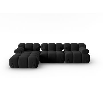 Coltar modular stanga 4 locuri, Bellis-51, Micadoni Home, 282x155x70 cm, catifea, negru