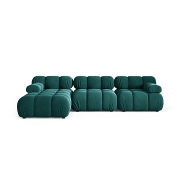 Coltar modular stanga 4 locuri, Bellis-51, Micadoni Home, 282x155x70 cm, catifea, turcoaz