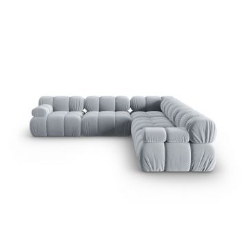 Coltar simetric 5 locuri, Bellis-51, Micadoni Home, 282x282x70 cm, catifea, albastru deschis