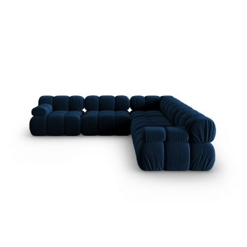 Coltar simetric 5 locuri, Bellis-51, Micadoni Home, 282x282x70 cm, catifea, albastru regal