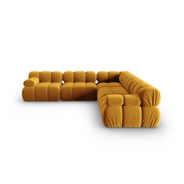 Coltar simetric 5 locuri, Bellis-51, Micadoni Home, 282x282x70 cm, catifea, galben