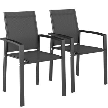 Outsunny Set de 2 Scaune de Grădină cu Cadru din Aluminiu, Plasă Respirabilă și Cotiere, 56x58x89 cm, Gri Închis | Aosom Romania