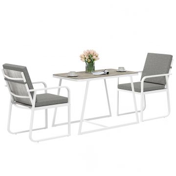 Outsunny Set de Grădină cu Masă și Scaune cu Perne Detașabile, Blat din Sticlă și Cadru din Oțel, 108x60x72 cm, Alb | Aosom Romania