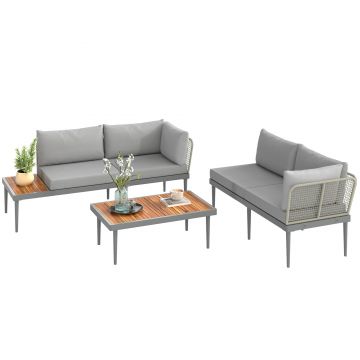 Outsunny Set de Mobilier de Grădină din 3 Piese cu 2 Canapele și Măsuță de Cafea, 184x75x71 cm, Gri | Aosom Romania