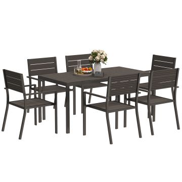 Outsunny Set Masă de Grădină din 7 Piese cu Masă și 6 Scaune cu Brațe, 160x80x74 cm, Maro | Aosom Romania